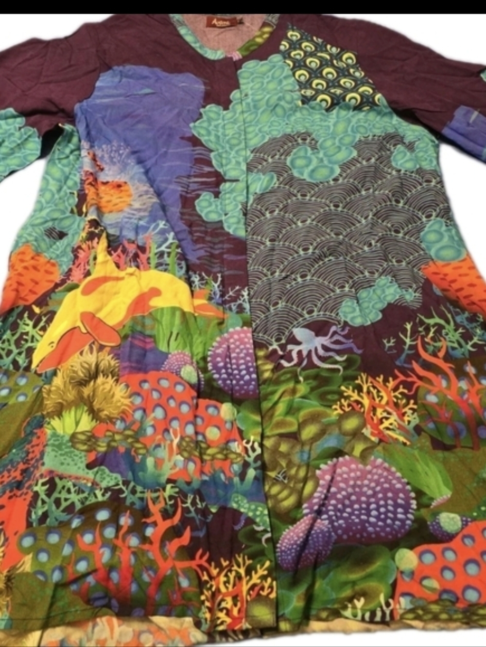 Avani Del Amour Womens Button Front Tunic Top Colorful Coral Print 100% Viscose